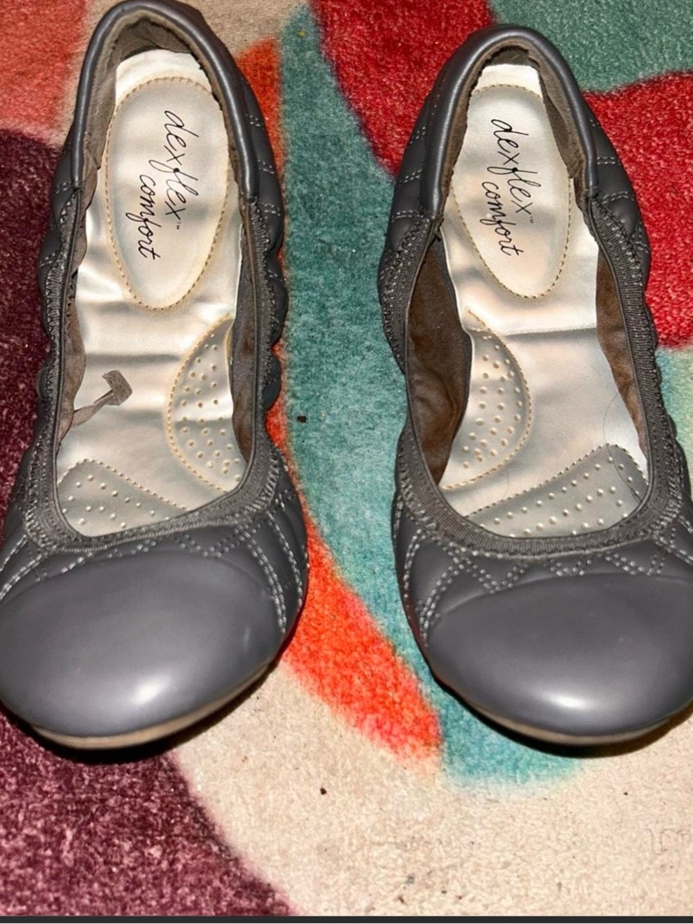 Women's Quilted Gray Ballet Flats - Picture 2 of 5